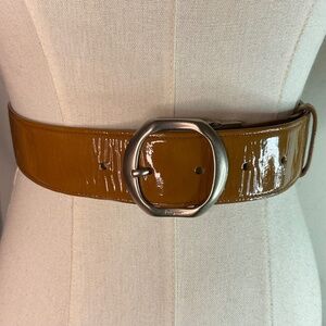 Salvatore Ferragamo RARE Vintage Mustard Patent Leather Belt 90cm/35.5in x 1.5in